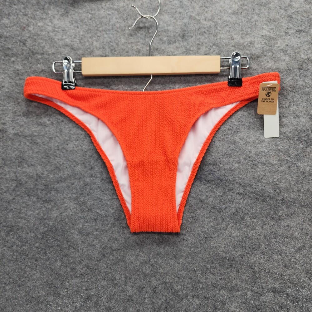 PINK Victoria Secret Bikini Bottom Womens Large Brazilian Orange Crinkle